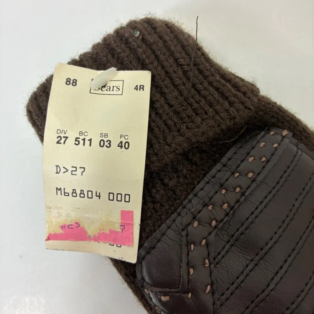 VTG Sears Ladies Driving Gloves Brown Knit & Vinyl Deadstock